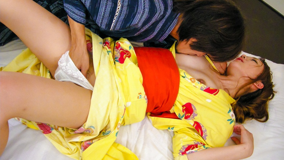 Kimono Clad Sakura Hirota Lures a Friend in to Fuck