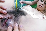 Sakura Kiryu's hairy asian pussy massaged with a vibrator Photo 5