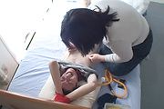 Tied up guy gets two MILF's to work his dick Rika Shibuki Photo 4
